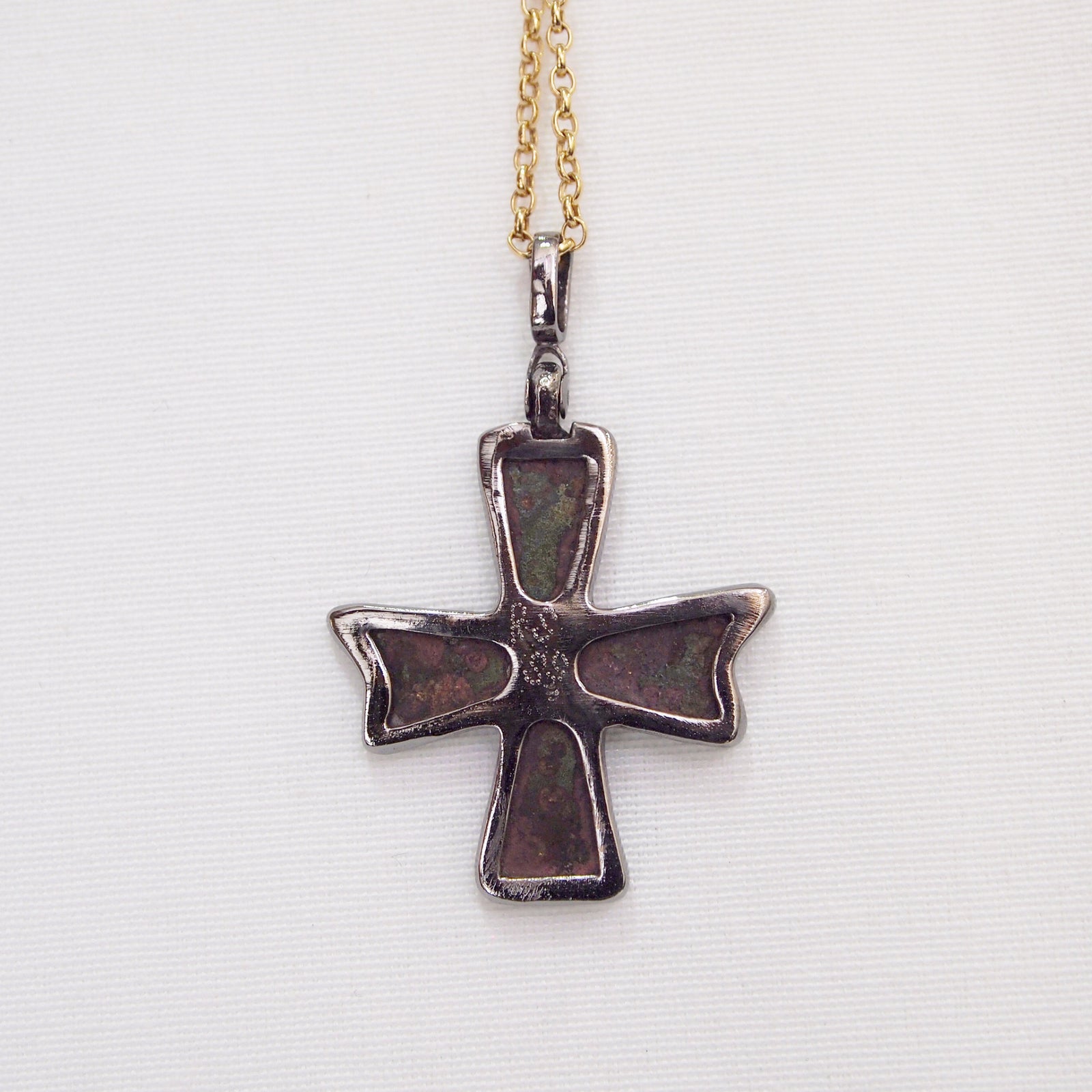 Byzantine Period Bronze Cross Pendant Encrusted In Yellow Gold And Sterling Silver