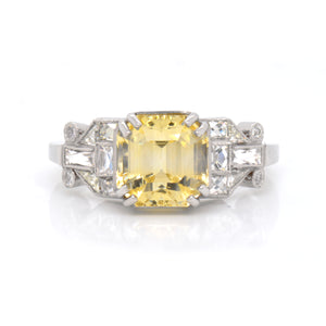 Antique Art-Deco Platinum Yellow Sapphire And Diamond Ring