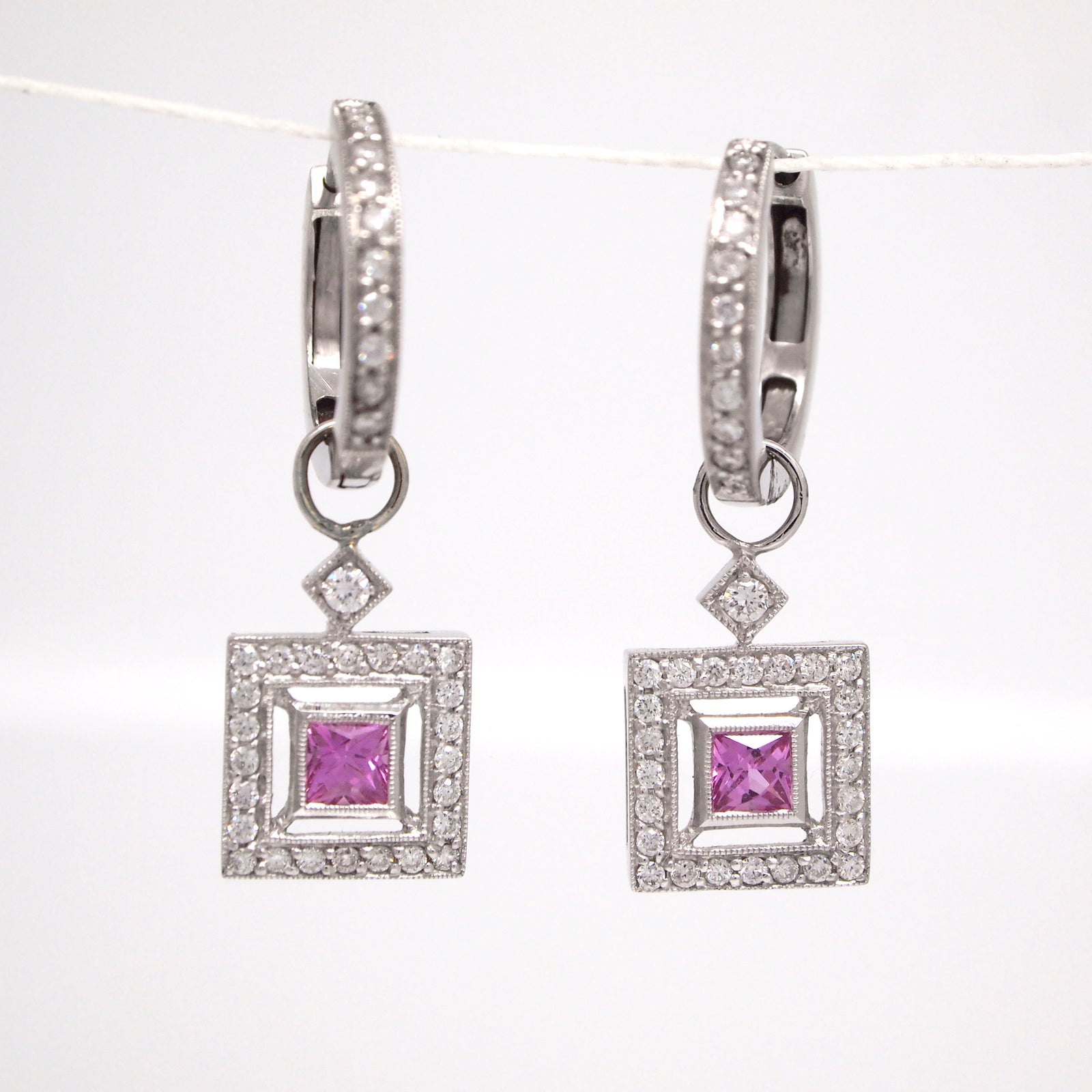 18K White Gold Pink Sapphire And Diamond Huggie Earrings