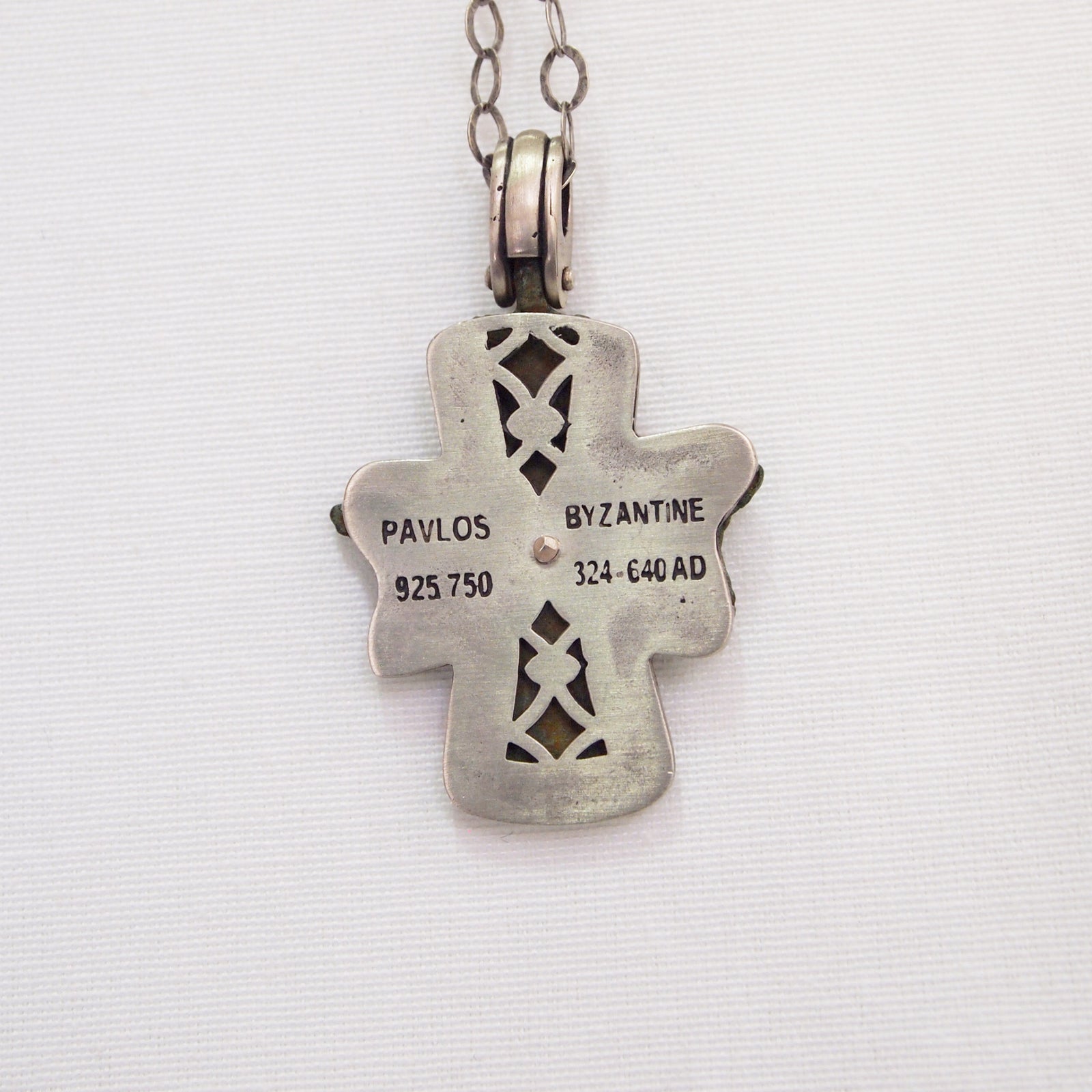 Original Byzantine period bronze cross pendant encrusted in sterling silver and yellow gold