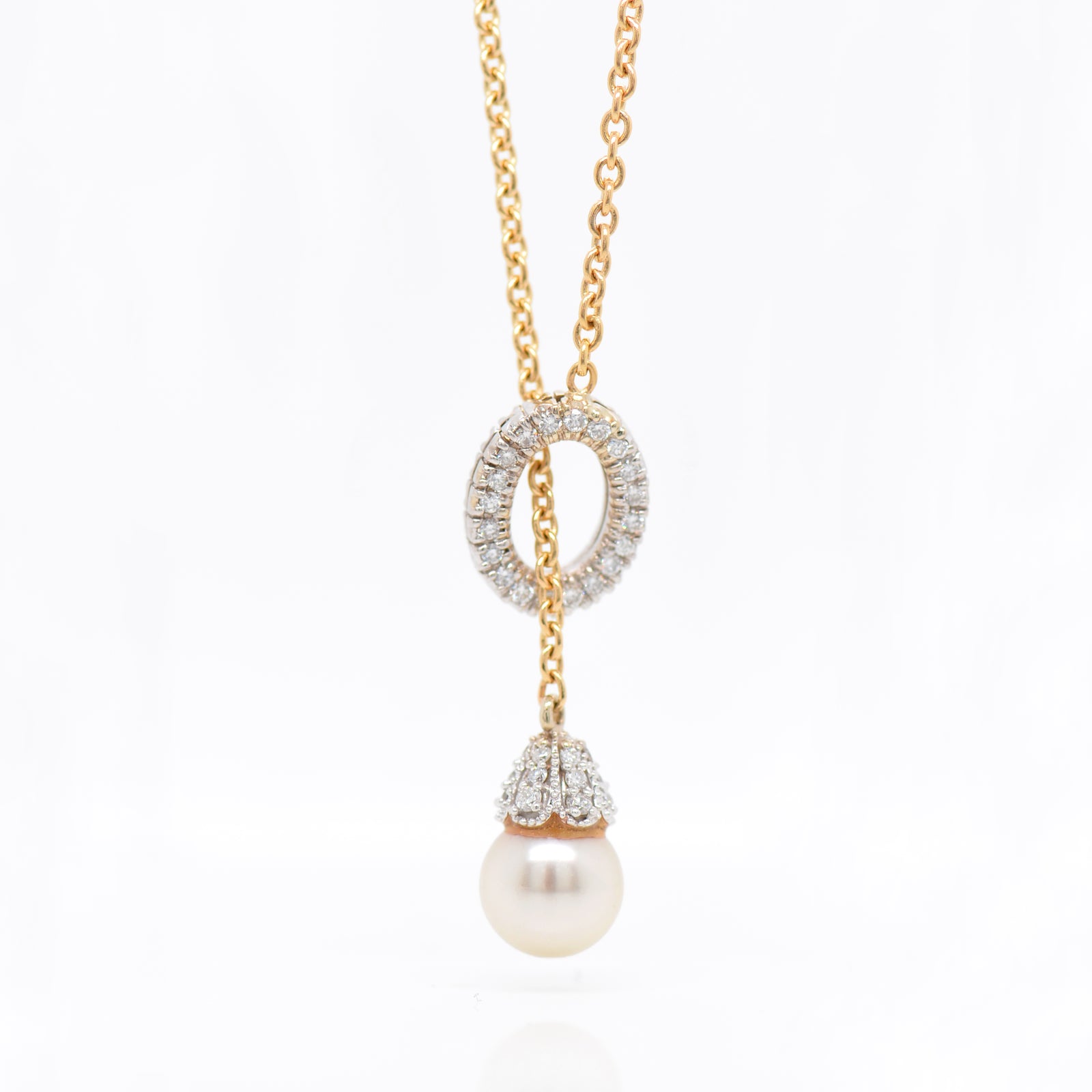 14K Two-Tone Pearl And Diamond Necklace