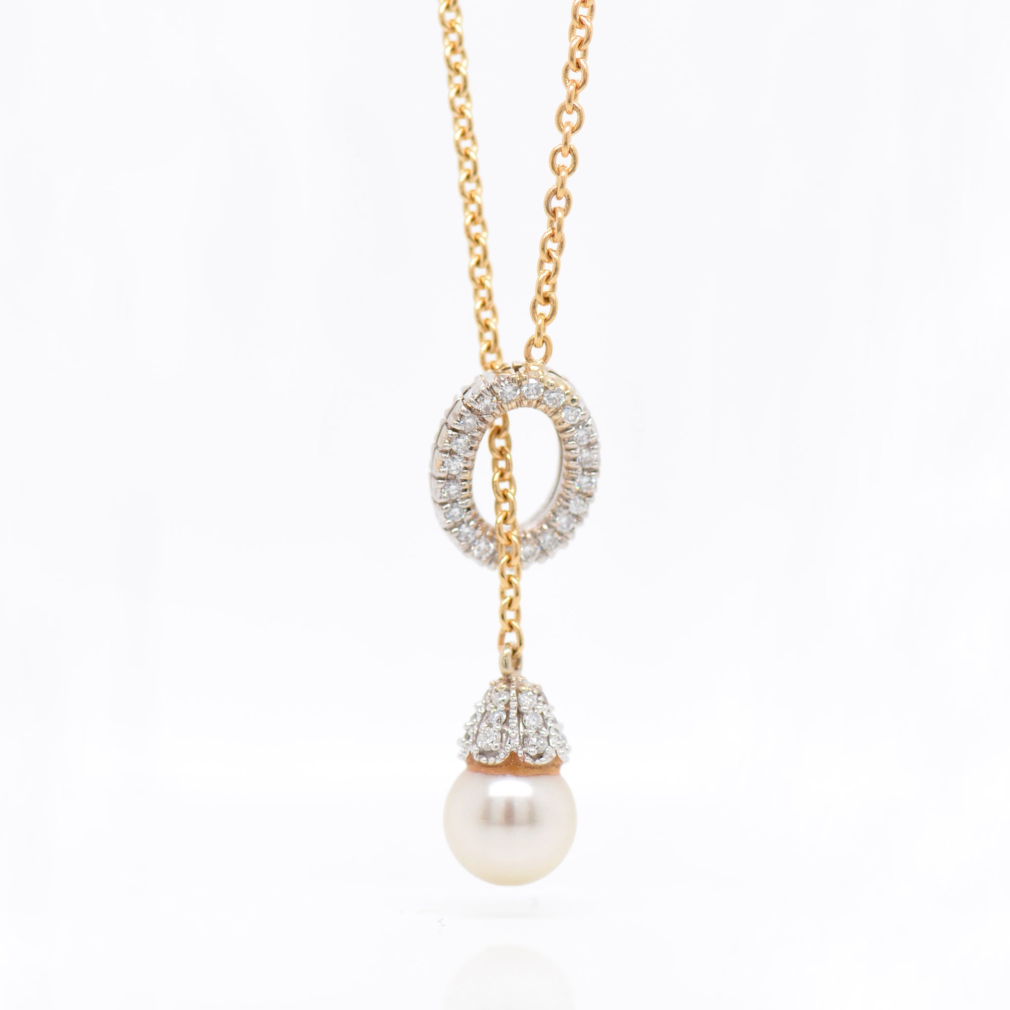 14K Two-Tone Pearl And Diamond Necklace
