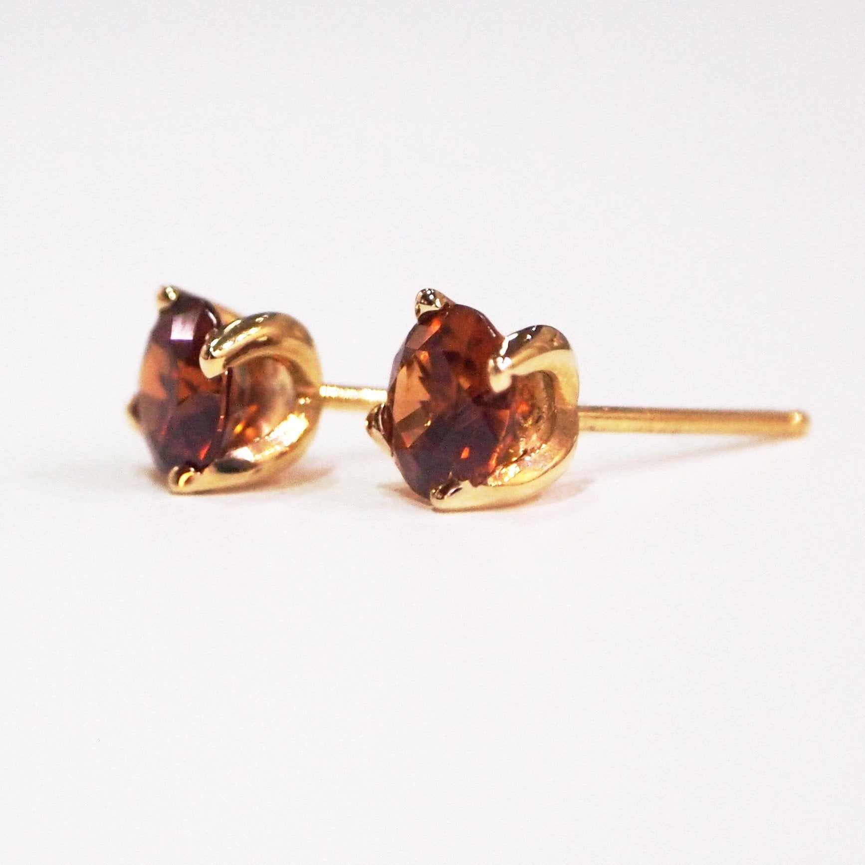 14K Yellow Gold 4 Prong Zircon Earring Studs