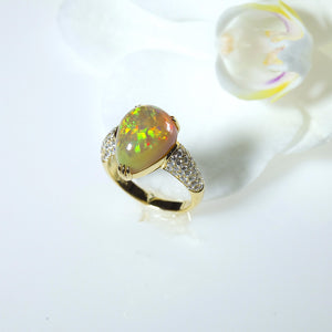 Angled view of a One Of A Kind Opal and Diamond Ring