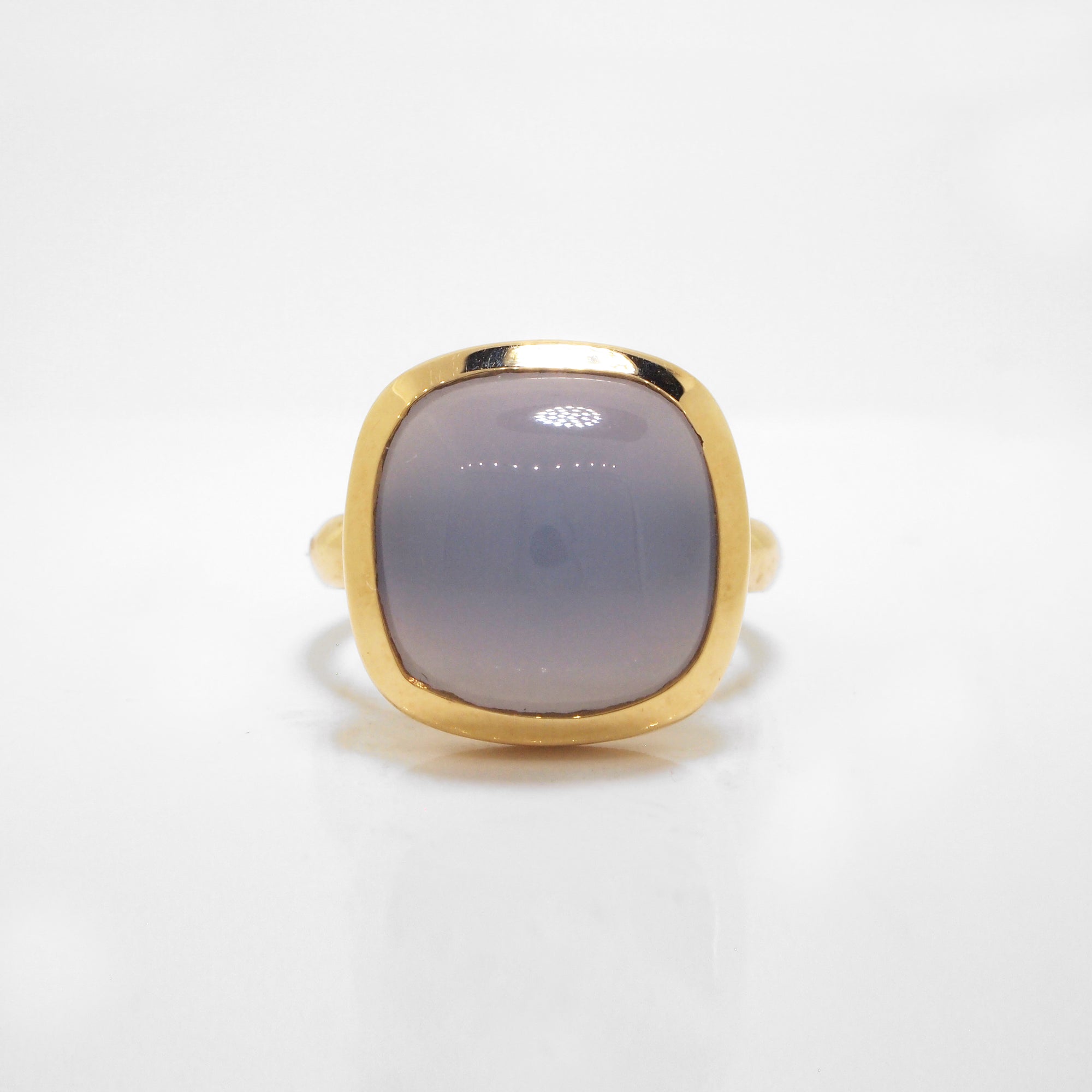 Custom-Designed Handmade 18K Yellow Gold Chalcedony Ring