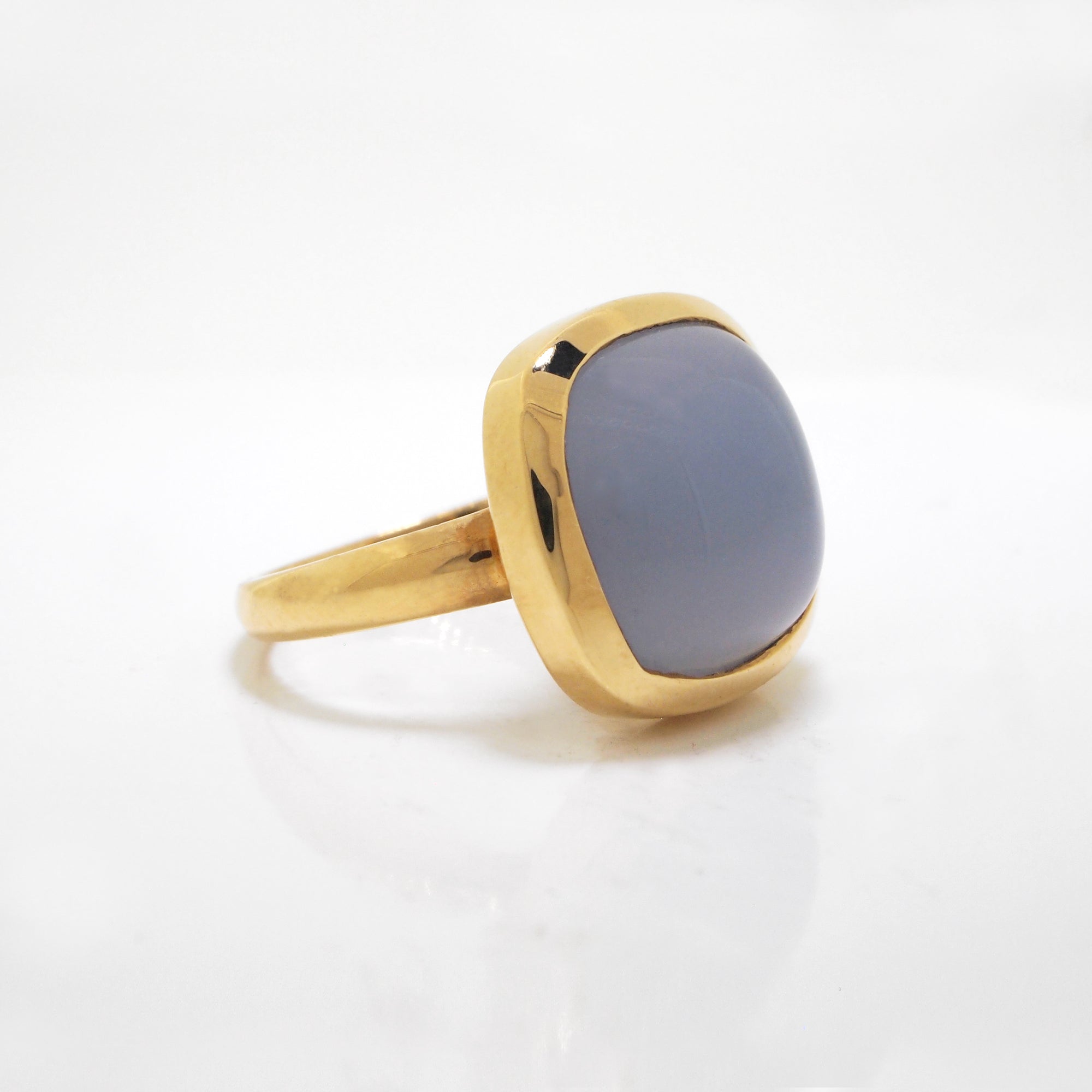 Custom-Designed Handmade 18K Yellow Gold Chalcedony Ring