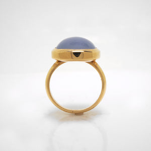 Custom-Designed Handmade 18K Yellow Gold Chalcedony Ring