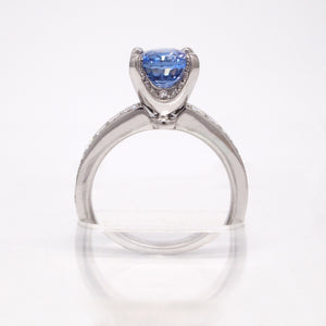 18K White Gold Natural, Unheated, Untreated Cornflower Blue Sapphire Engagement Ring