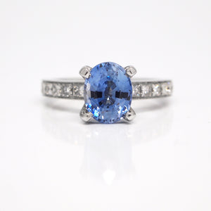 18K White Gold Natural Cornflower Blue Sapphire Engagement Ring