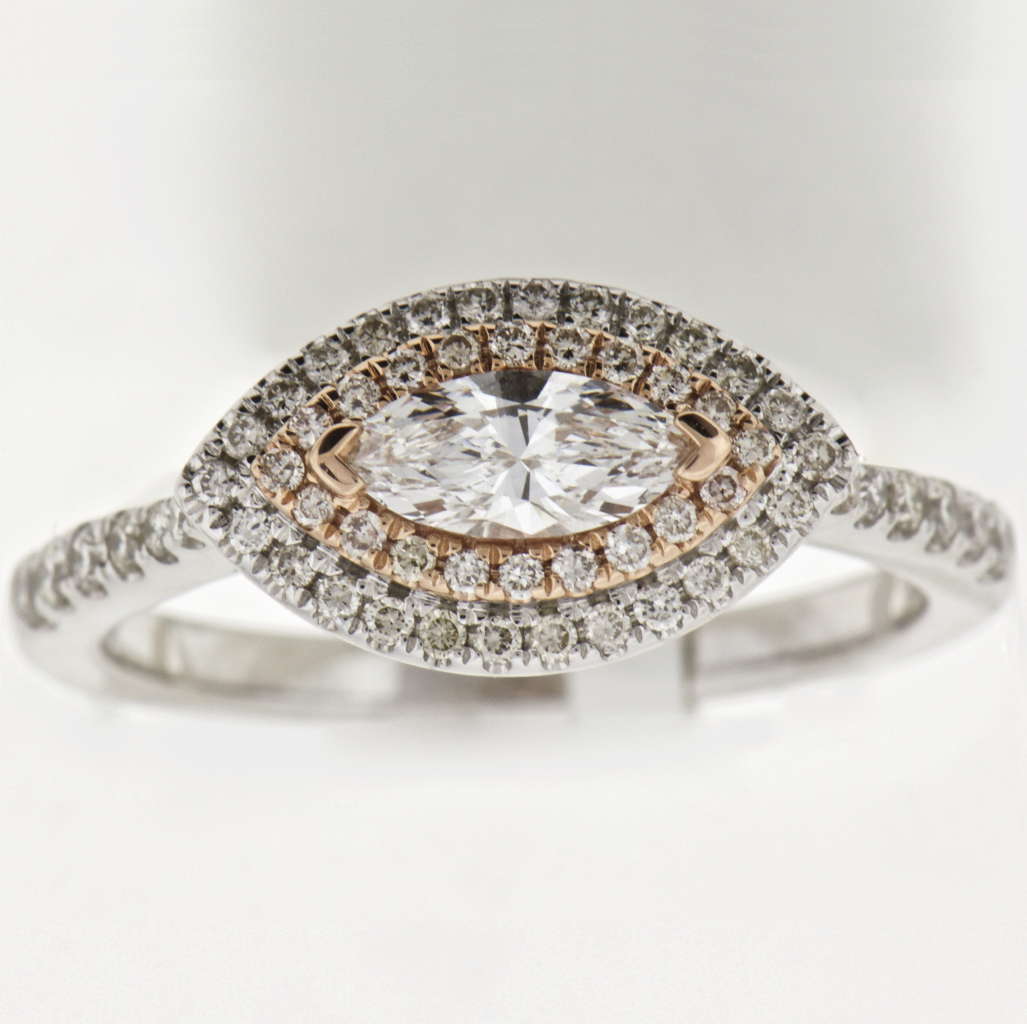 14K White Gold Double Halo Marquis Diamond Ring