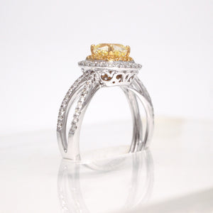 18K white gold split-shank yellow diamond engagement ring with GIA certificate 