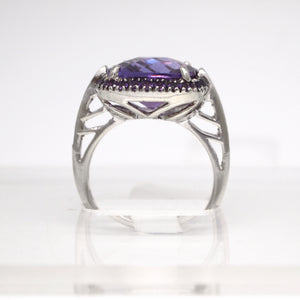 14K White Gold Amethyst And Diamond Ring