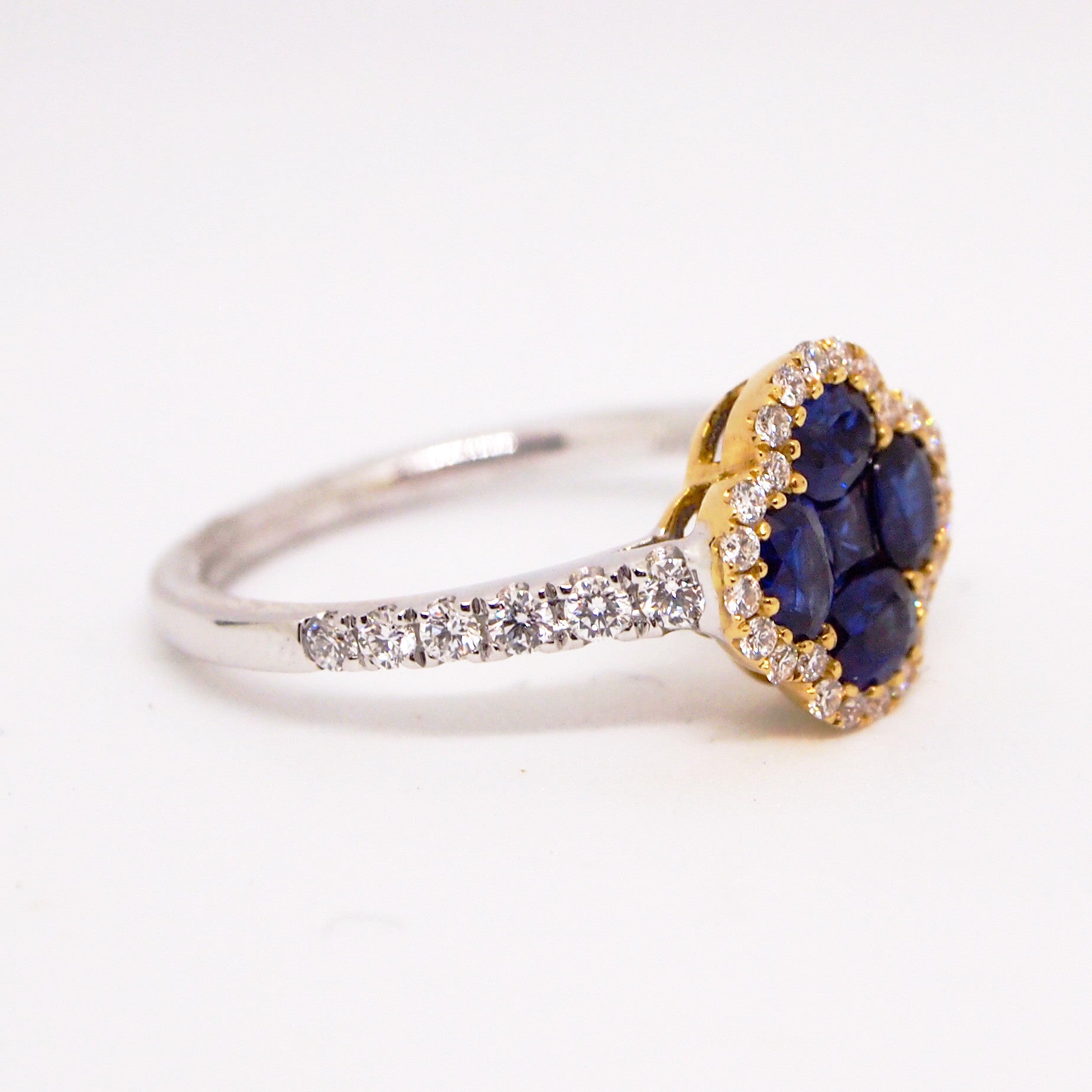 18K White And Yellow Gold Sapphire And Diamond Clover Ring