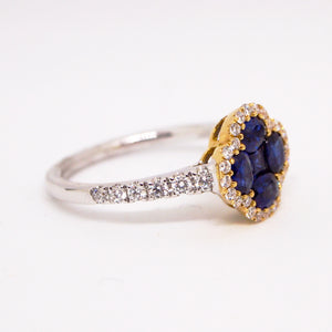 18K White And Yellow Gold Sapphire And Diamond Clover Ring