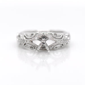 Antique Style 18K White Gold Diamond Engagement Ring