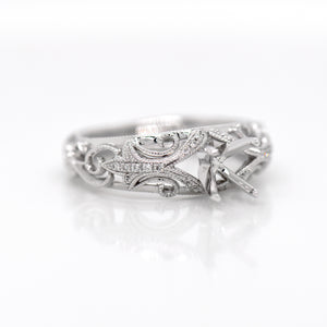 Antique Style 18K White Gold Diamond Engagement Ring