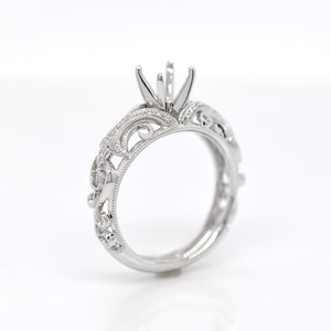 Antique Style 18K White Gold Diamond Engagement Ring