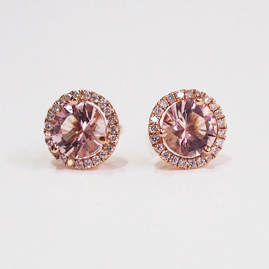 14K Pink Gold Morganite And Diamond Earrings