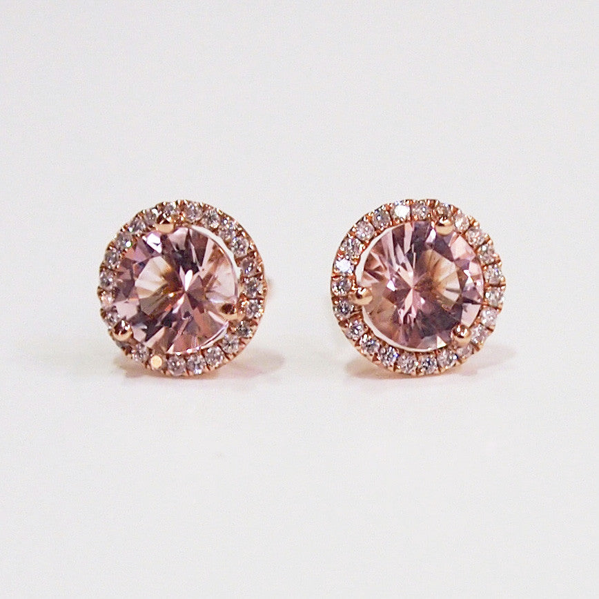 14K Pink Gold Morganite And Diamond Earrings