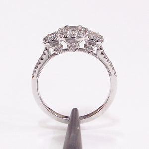 3-Stone Diamond Halo Engagement Ring