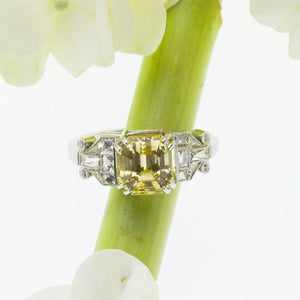 Antique Art-Deco Platinum Yellow Sapphire And Diamond Ring