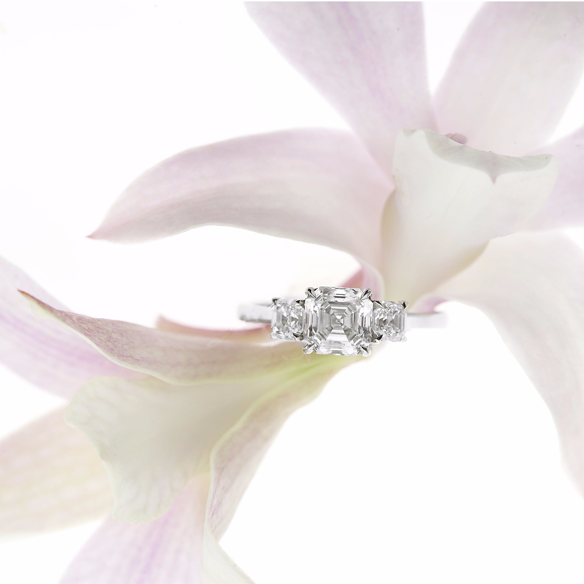 Royal Asscher "Deco Trinity" Diamond Engagement Ring