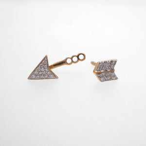 14K Yellow Two-Tone Diamond Arrow Earrings