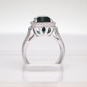 One Of A Kind 18K White Gold Rare Blue-Green Tourmaline and Diamond Ring