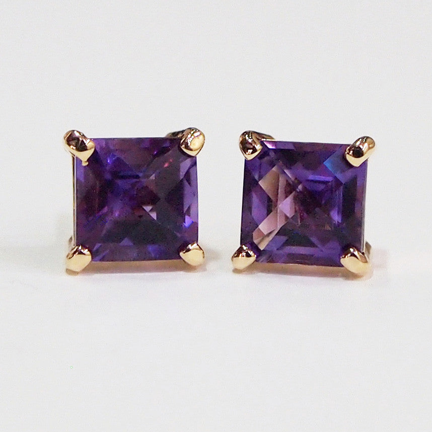 14K Yellow Gold Amethyst Earrings