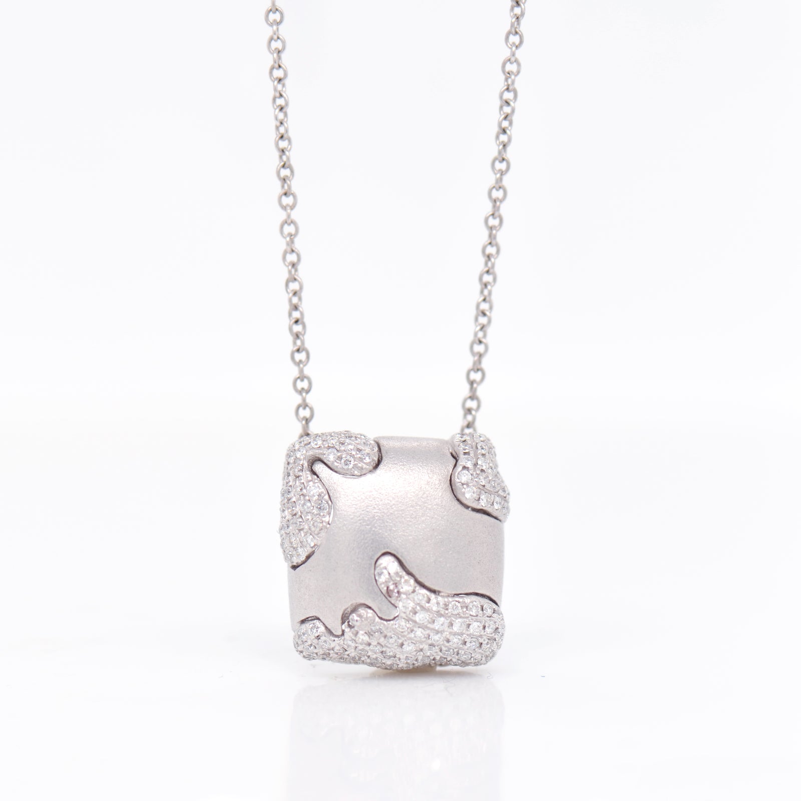 14K White Gold Square Diamond Necklace