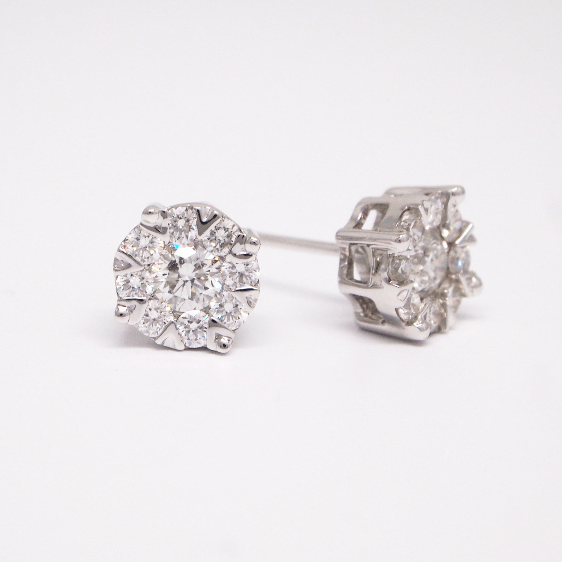 14K White Gold Invisible Set Diamond Earring Studs