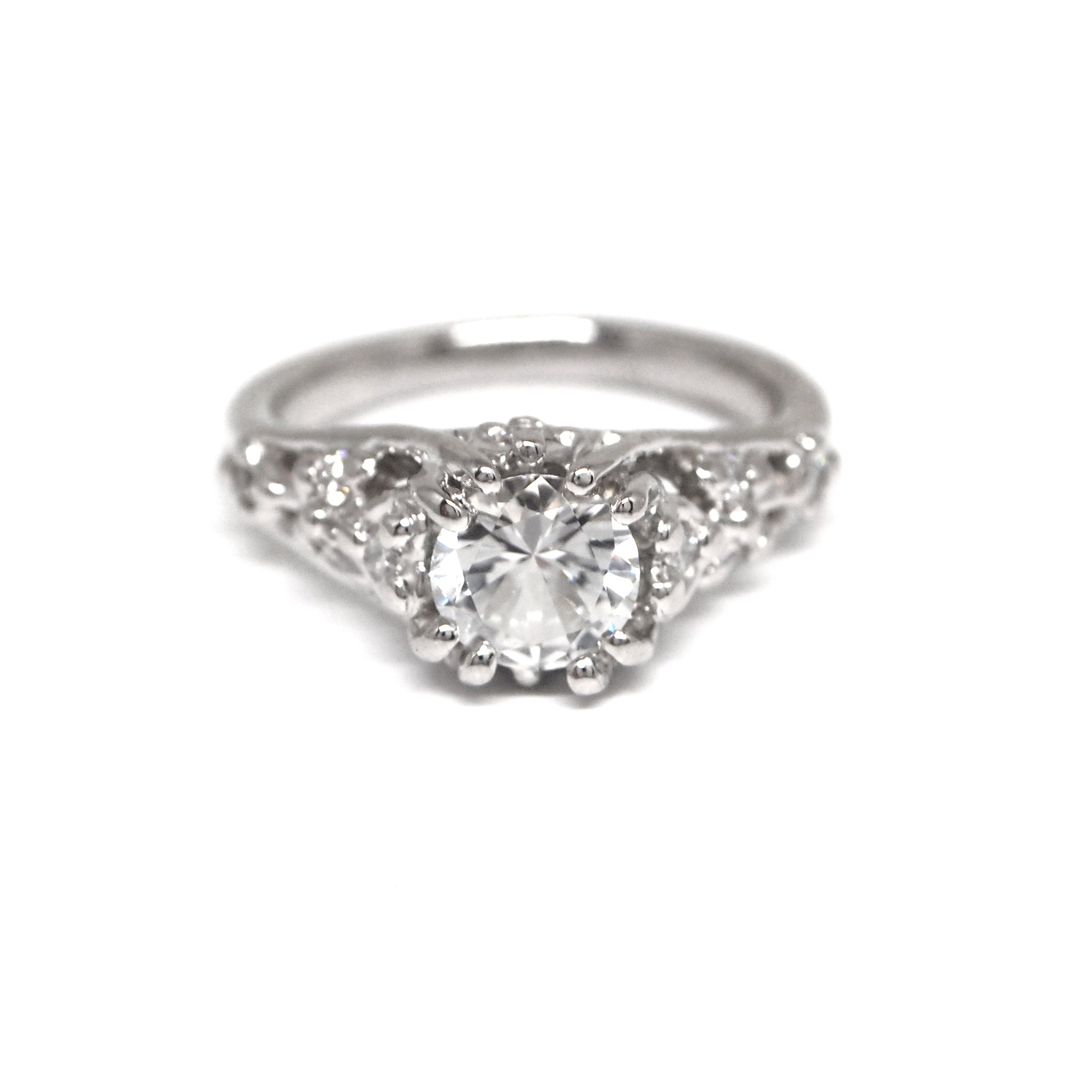 Platinum White Sapphire Antique Style Engagement Ring