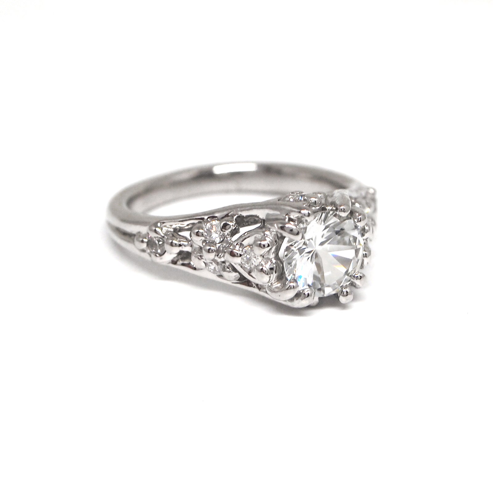 Platinum White Sapphire Antique Style Engagement Ring