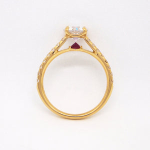 Point Of Love 18K Yellow Gold Diamond Engagement Ring With Ruby Point