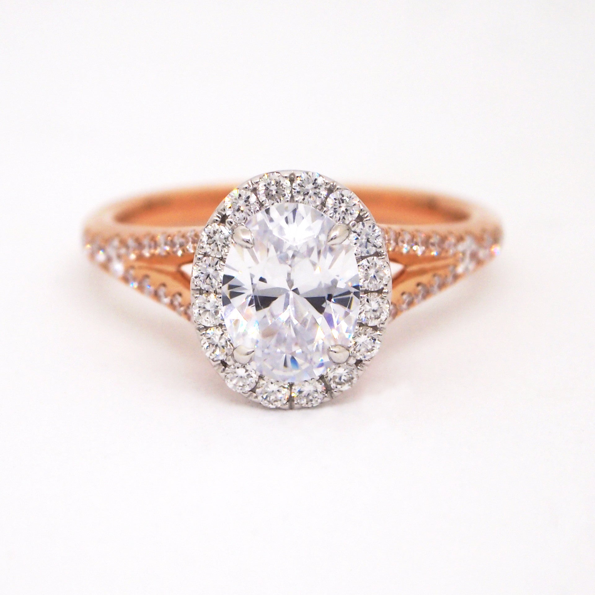 Point Of Love 18K Rose Gold Oval Diamond Engagement Ring With Pink Sapphire Point