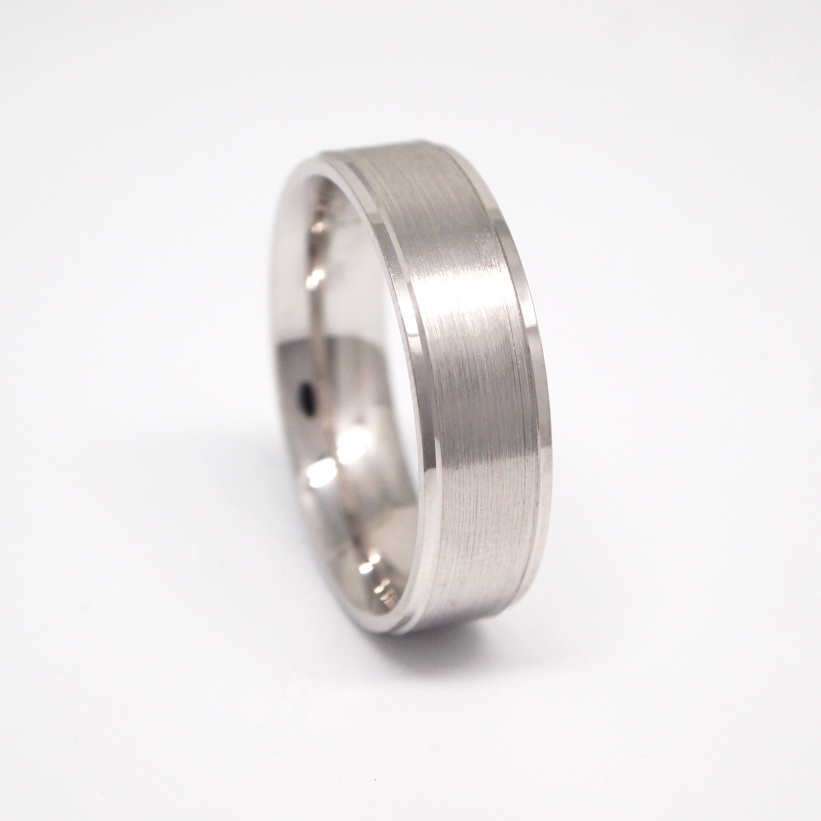 14K White Gold 6mm Satin Center Men's Wedding Band