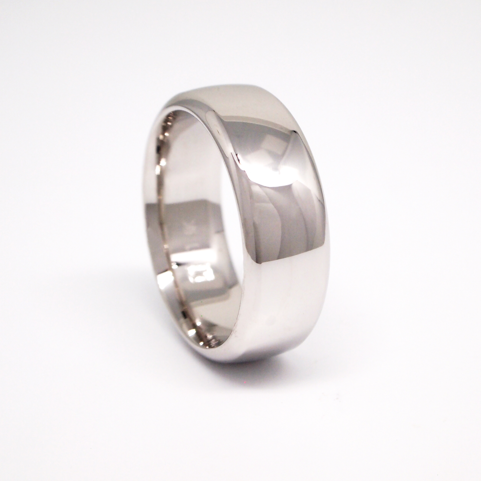 14K White Gold Heavy 8mm Low Dome High Polish Men's Wedding Band