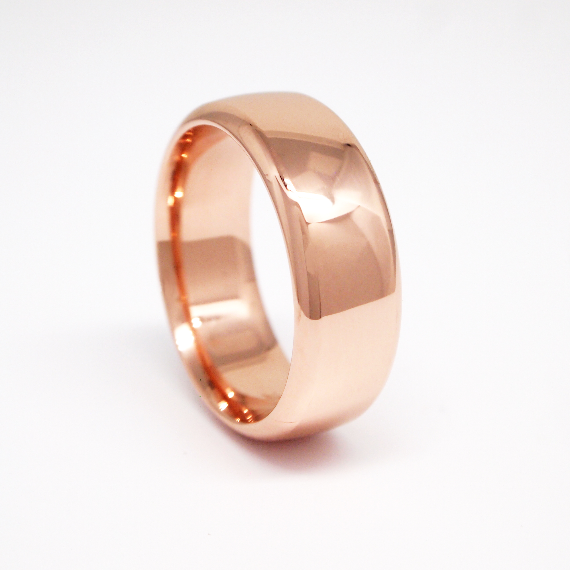 14K Rose Gold Heavy 8mm Low Dome High Polish Men's Wedding Band