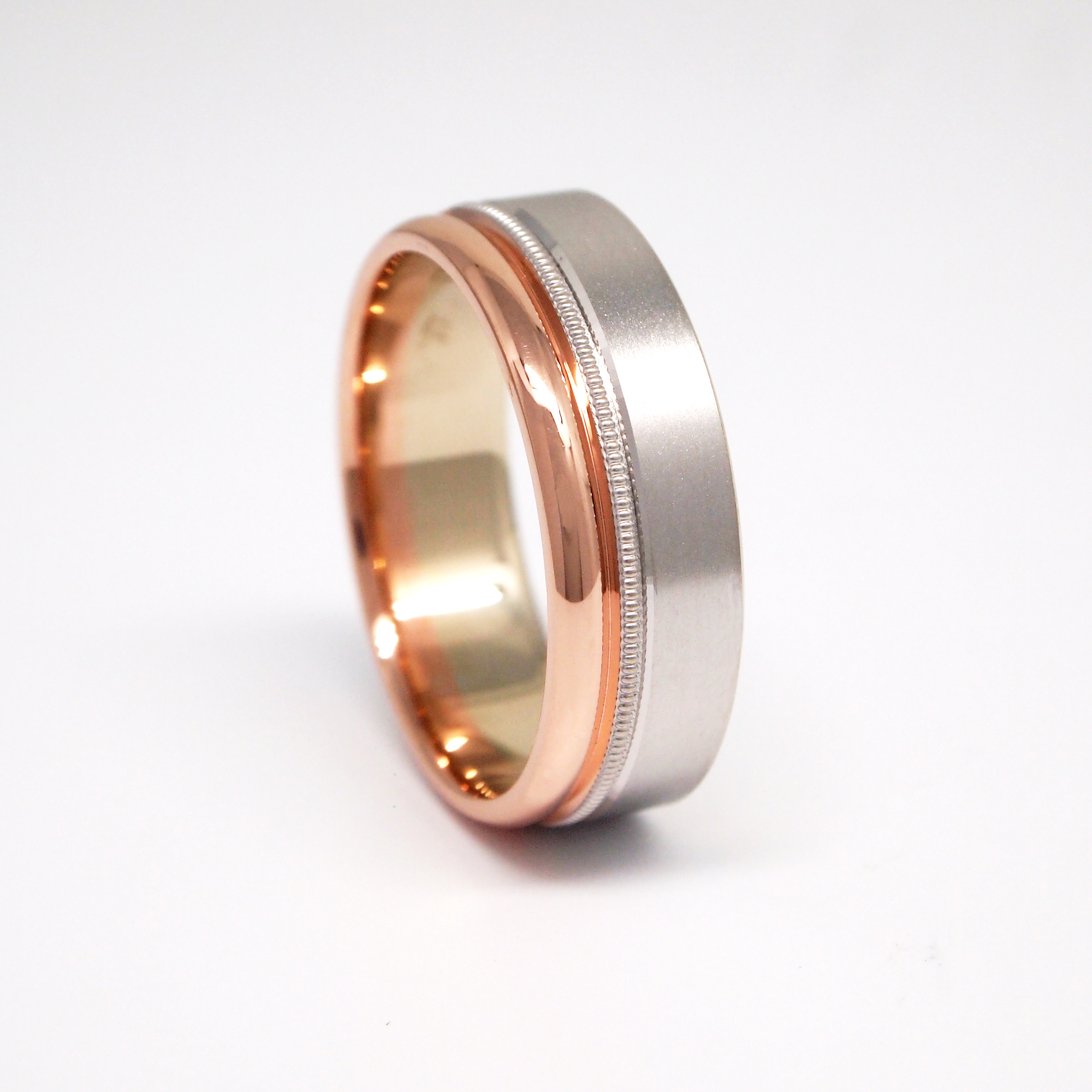 14K White And Rose Gold 7mm Offset Milgrain Men's Wedding Band