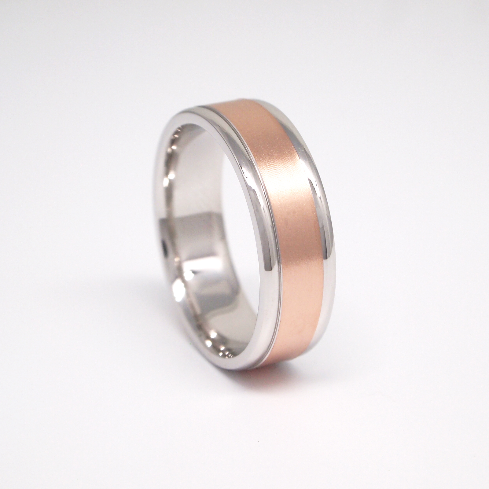 14K Rose And White Gold 7mm Satin Center Men's Wedding Band