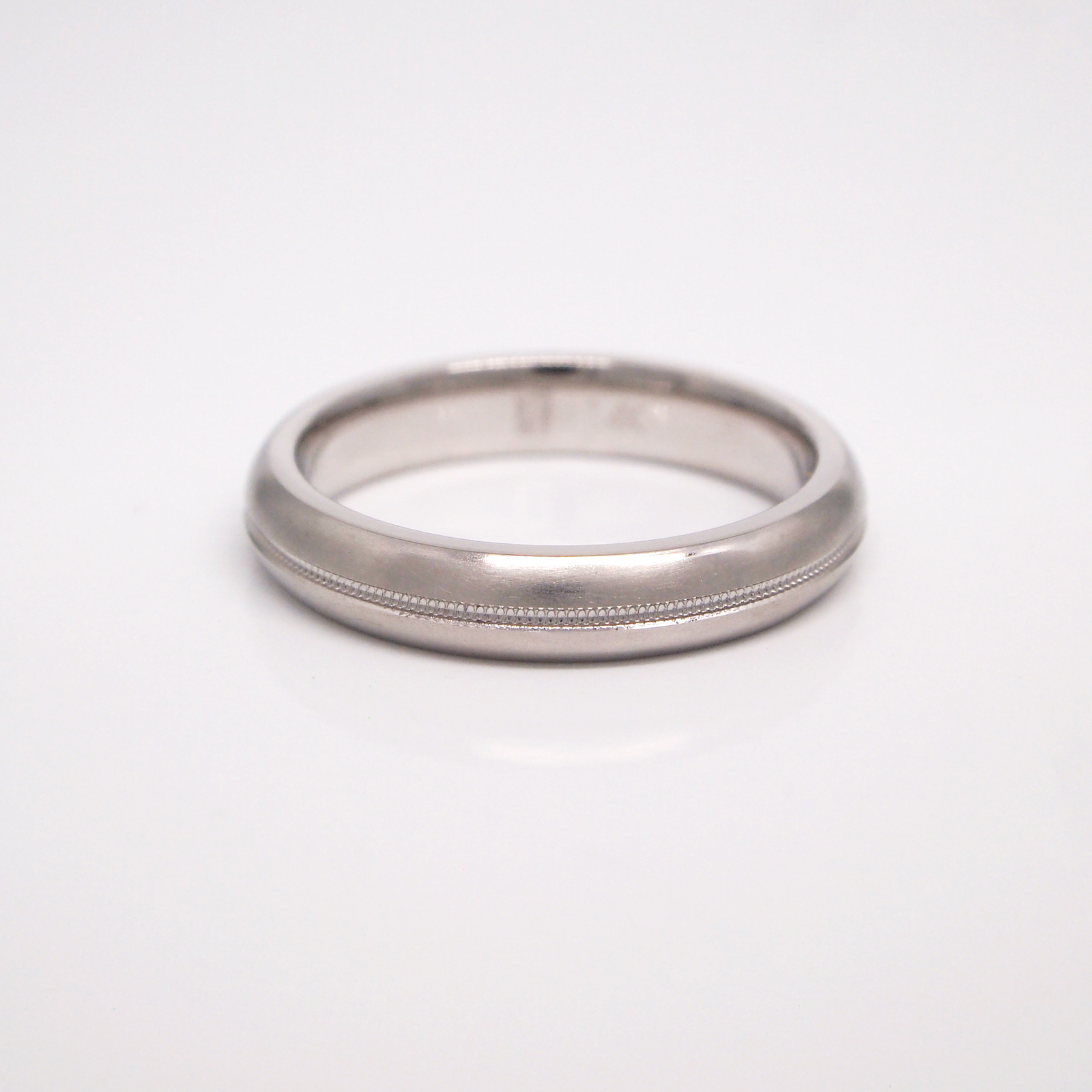 14K White Gold 4mm Domed Satin Milgrain Men's Wedding Band