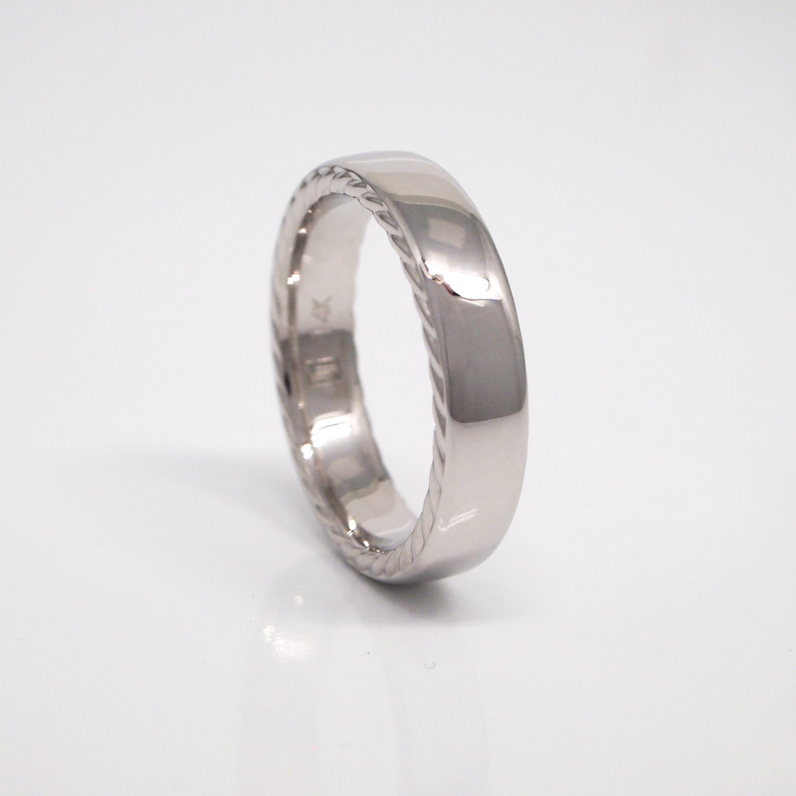 14K White Gold Heavy 5mm High Polish Engraved Men's Wedding Band