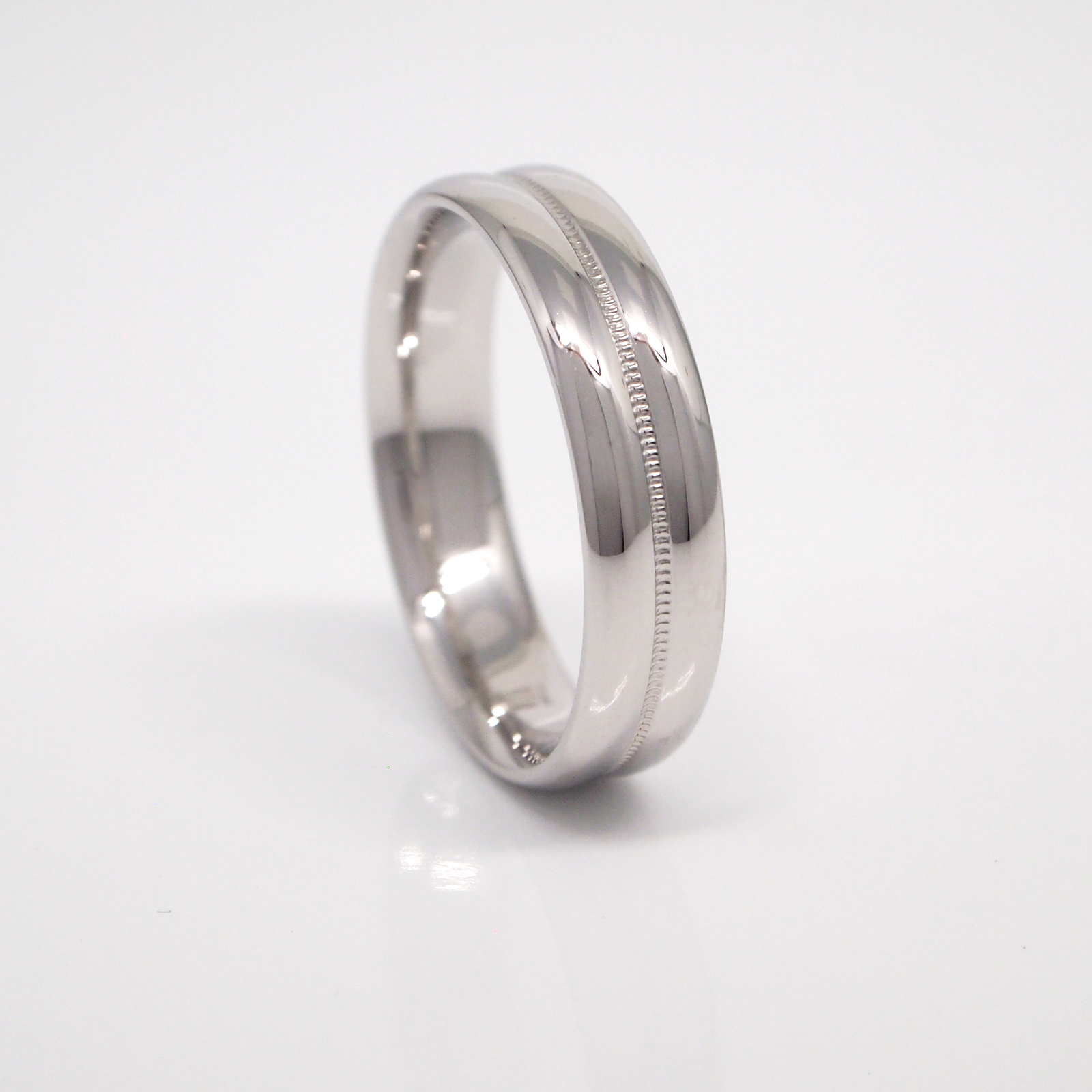 14K White Gold 5mm Double Dome Milgrain Men's Wedding Band