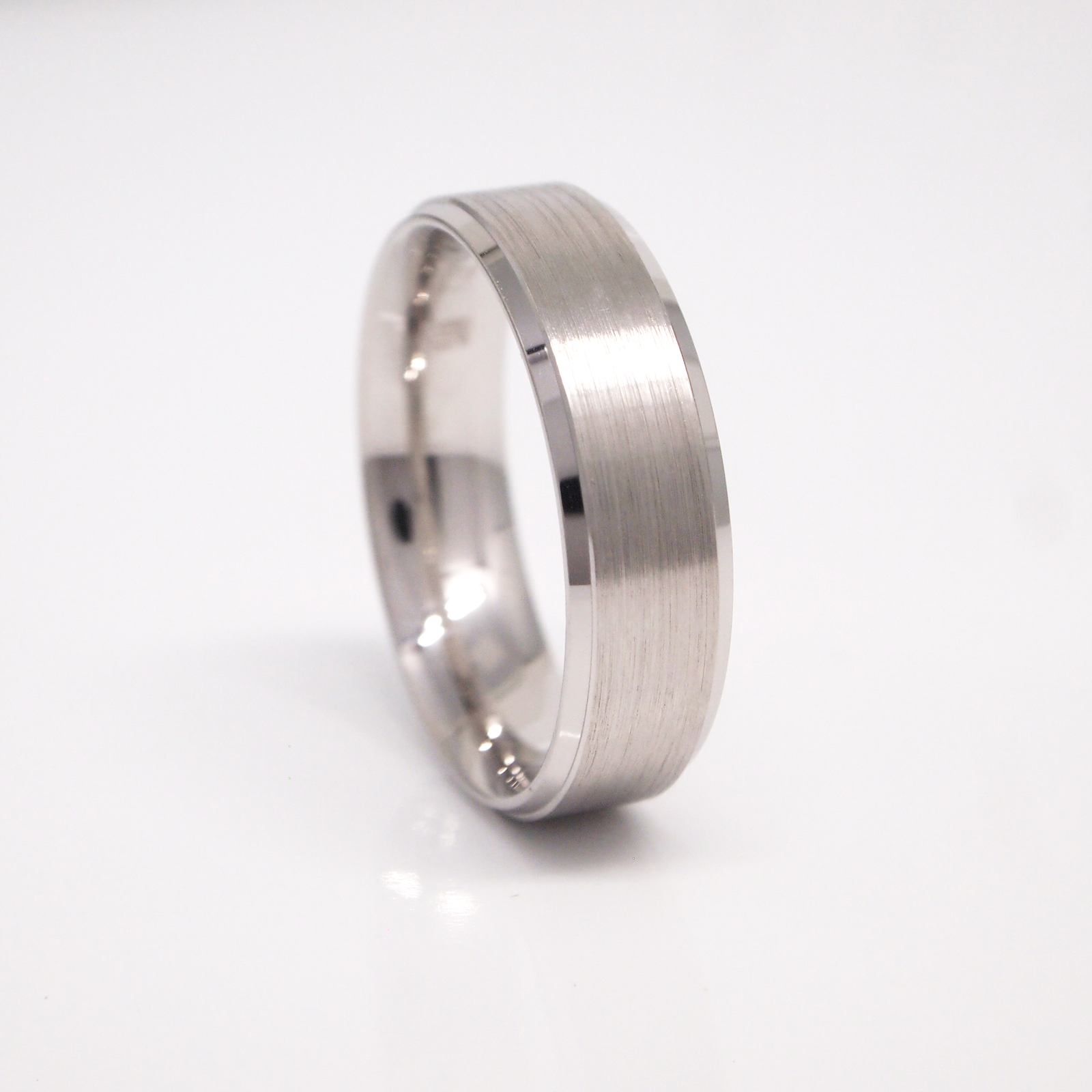 14K White Gold 6mm Drop Beveled Men's Wedding Band