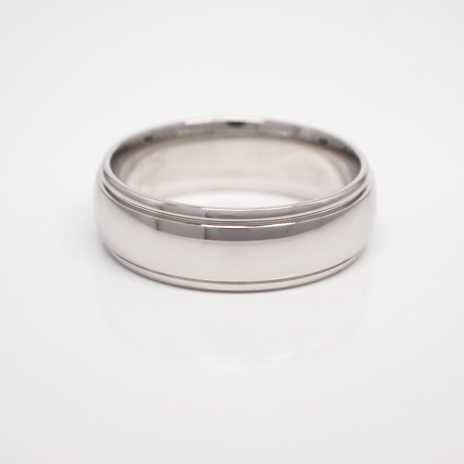 14K White Gold 7mm High Polish Rolled Edge Men's Wedding Band