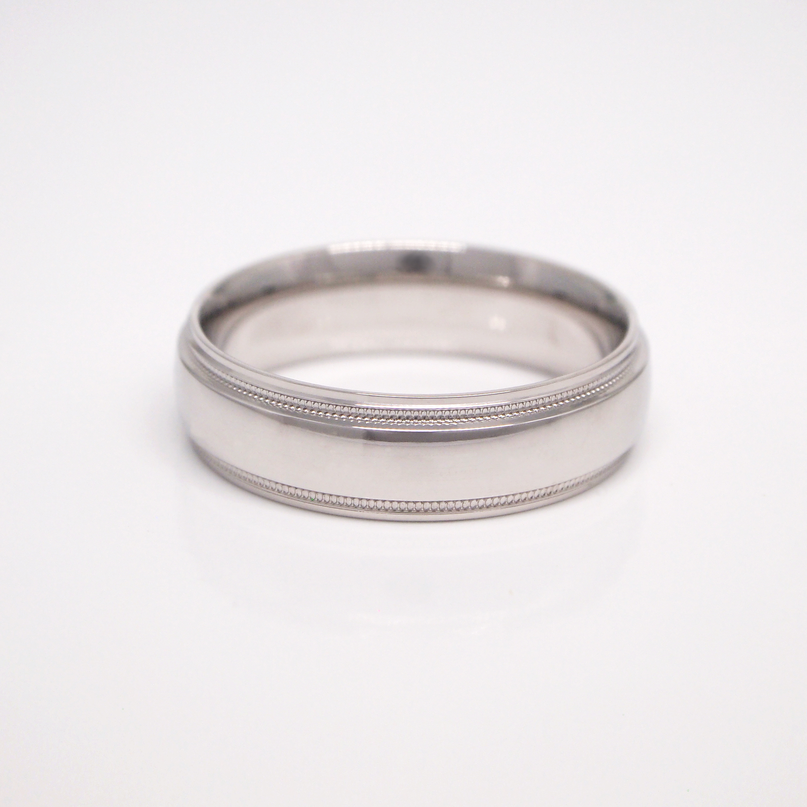 14K White Gold Heavy 6mm Domed High Polish Milgrain Men's Wedding Band