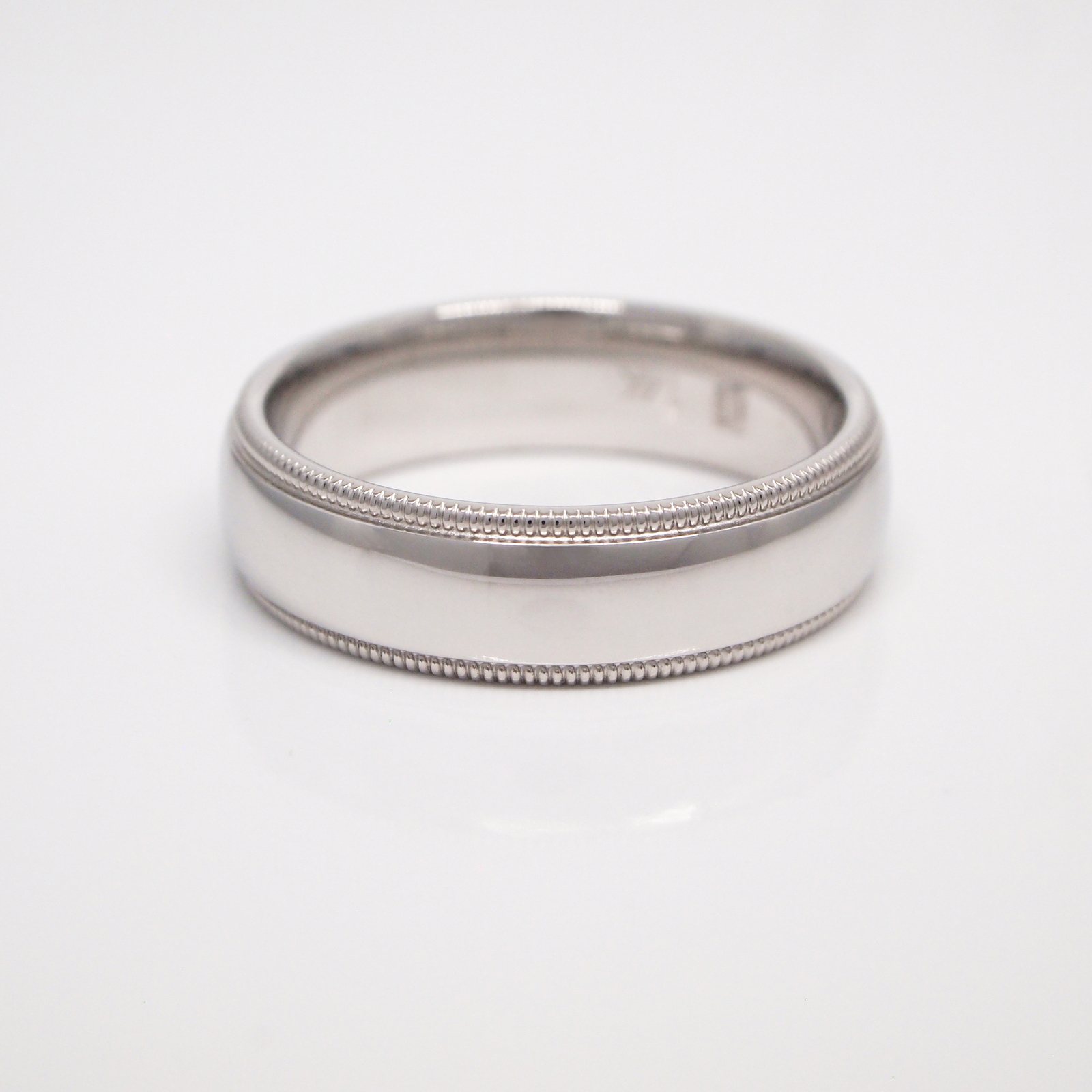 14K White Gold Heavy 6mm High Polish Milgrain Wedding Band