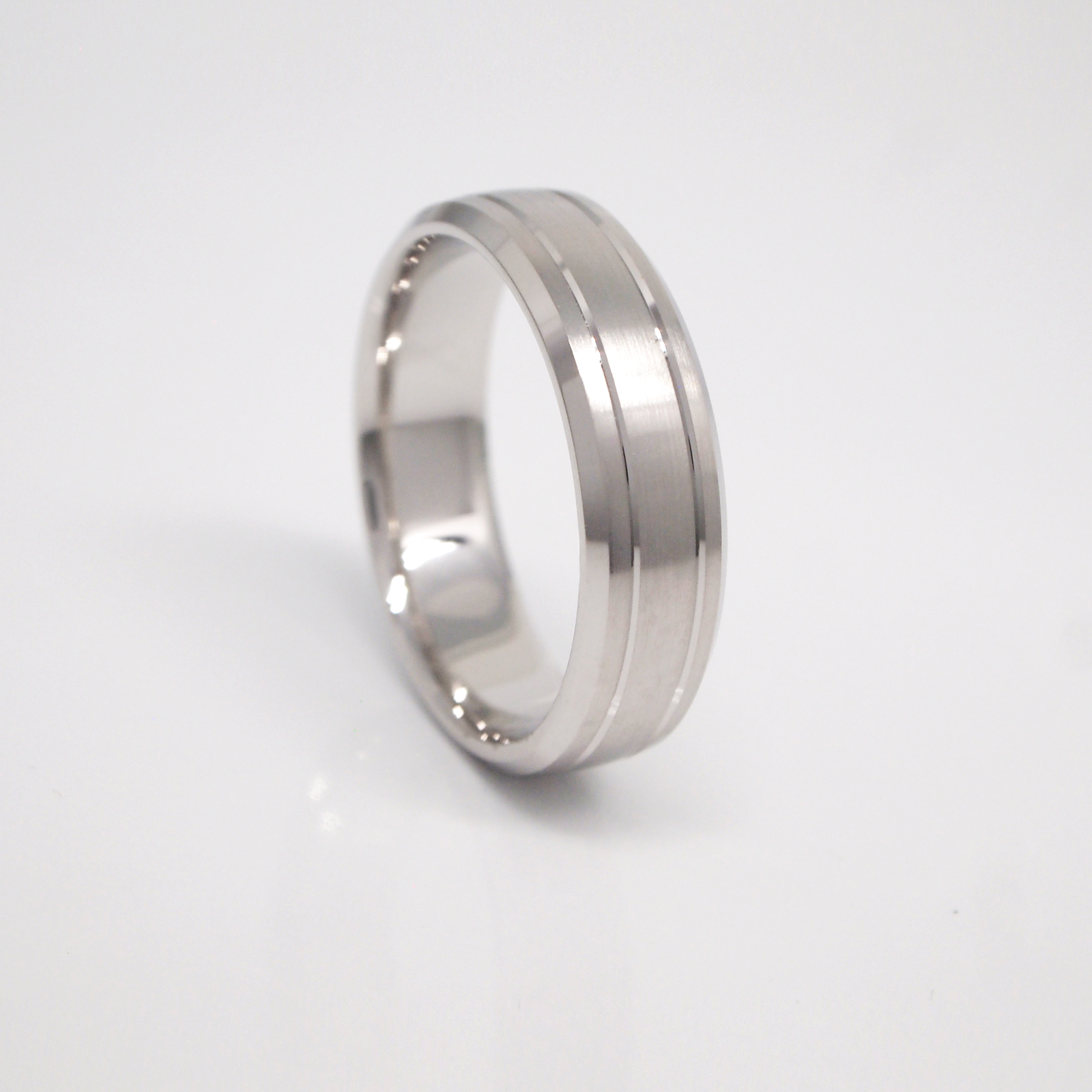 14K White Gold 6mm Satin Bright Bevel Men's Wedding Band