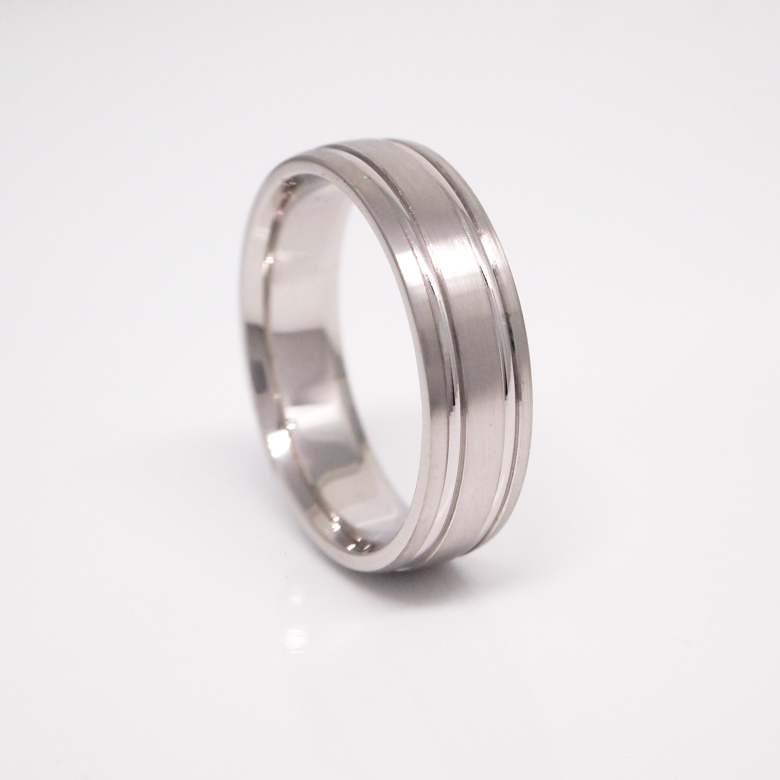 14K White Gold 6mm Satin Finish Bright Channels Men's Wedding Band