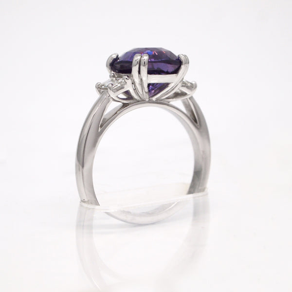 Custom Designed Platinum 3-Stone Purple Sapphire And Diamond Ring ...